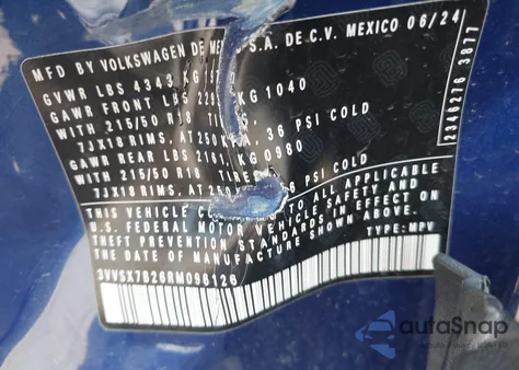 2024 Volkswagen Taos 1.5T Se из США, поврежденный, VIN 3VVSX7B26RM096126